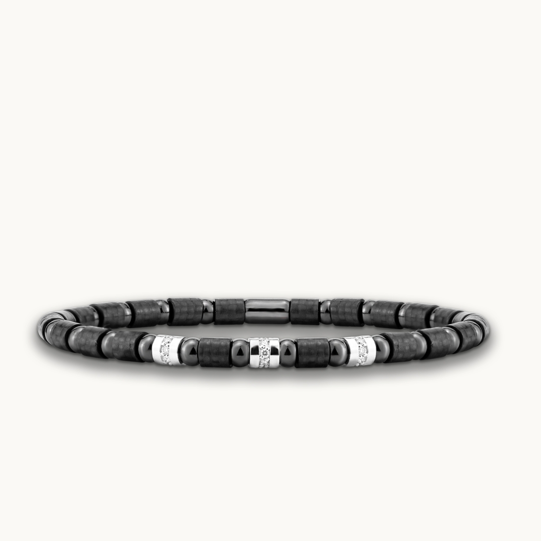 Byzylyk për Meshkuj me Fibër Karboni, Flori 18 Karat dhe Diamante të Zinj