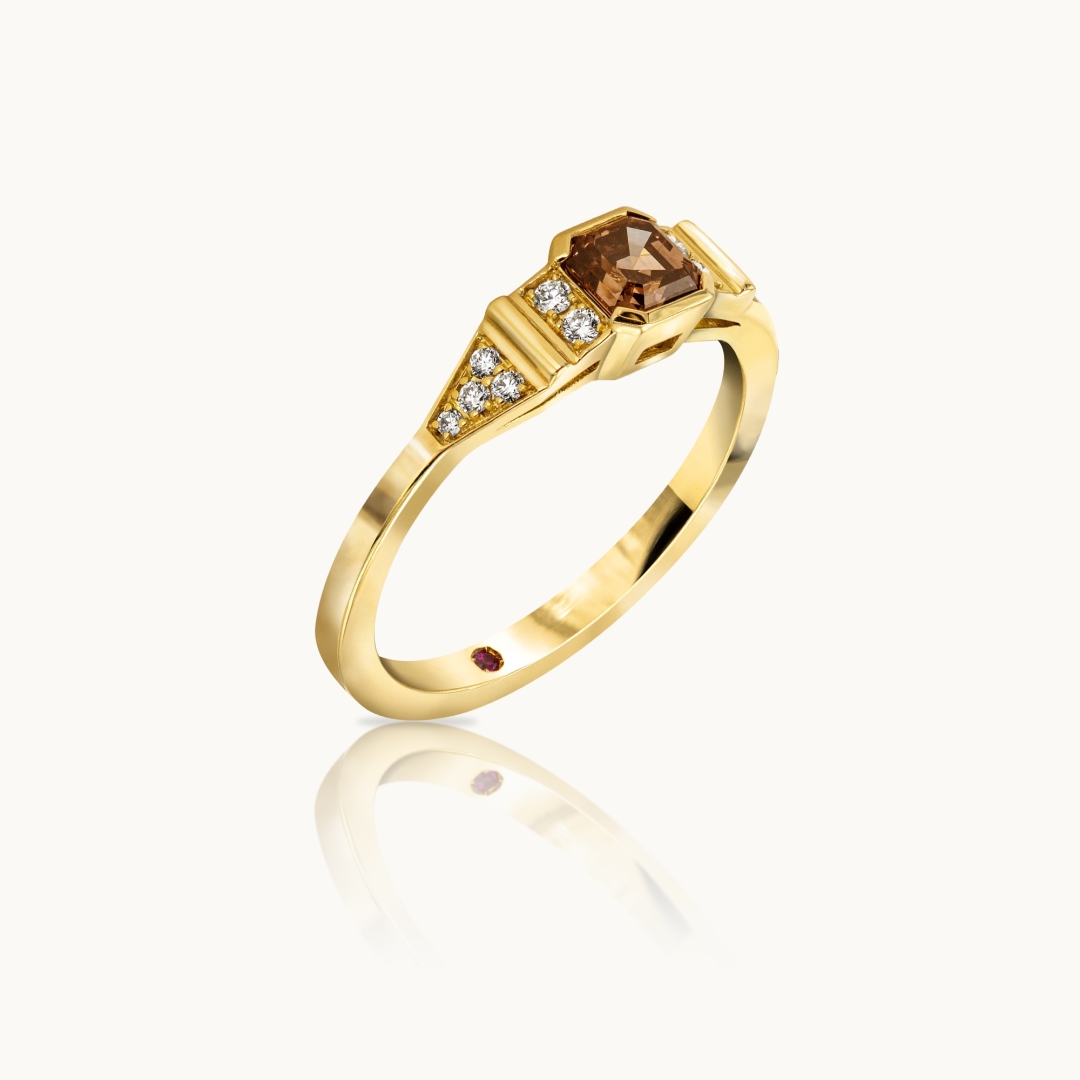 Rexha Gold Asscher Cut Colored Diamond Engagement Ring