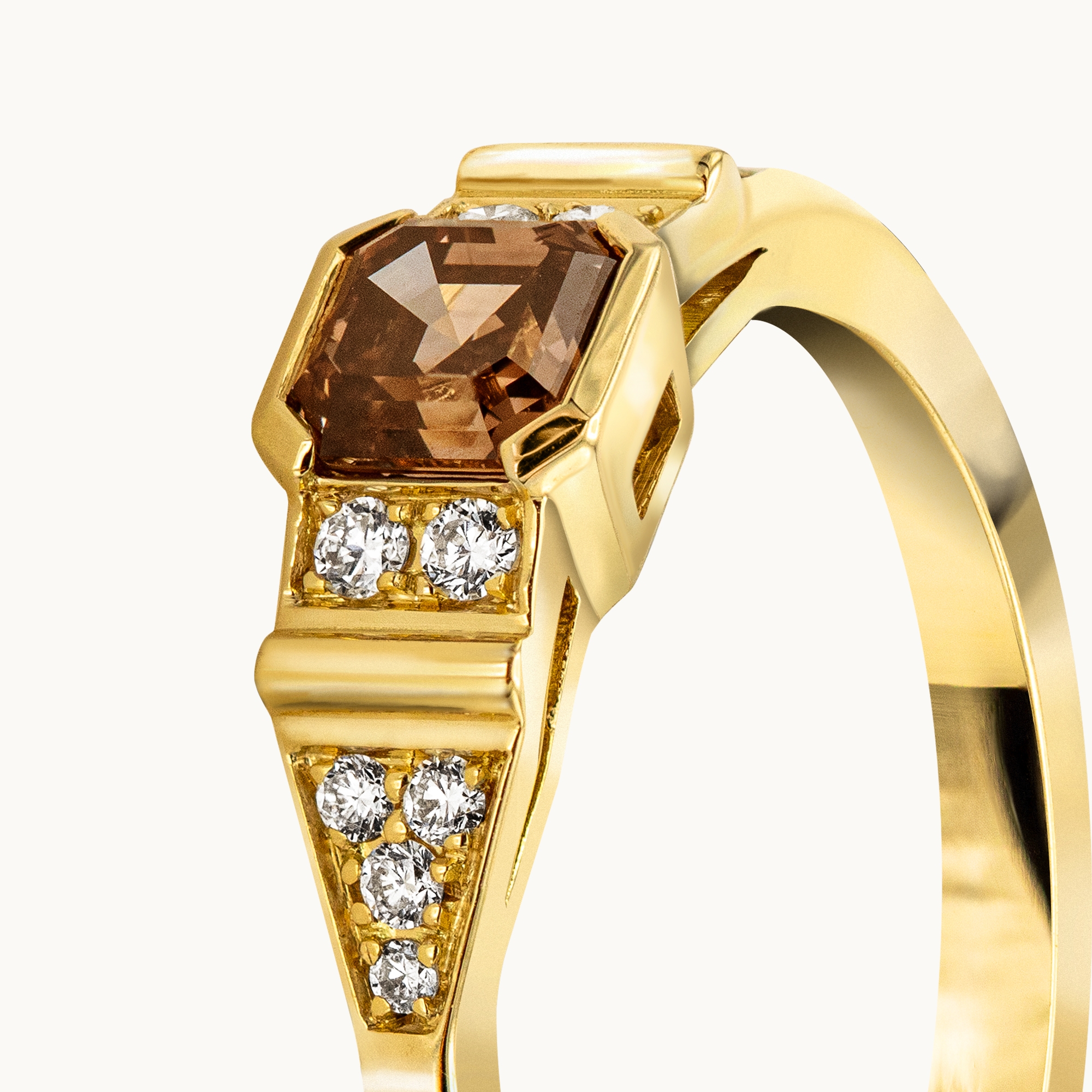 Rexha Gold Asscher Cut Colored Diamond Engagement Ring