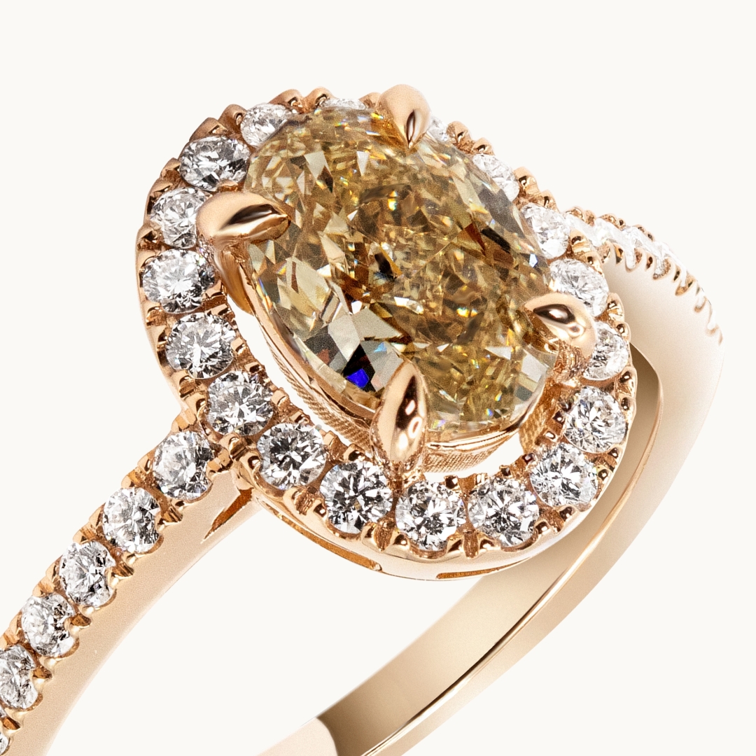 Engagement Ring with Colored Diamond, Oval Cut